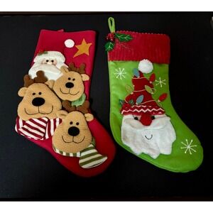 Prima Creations Christmas Stockings Set of 2 Santa Reindeer Plush Red Green 18"